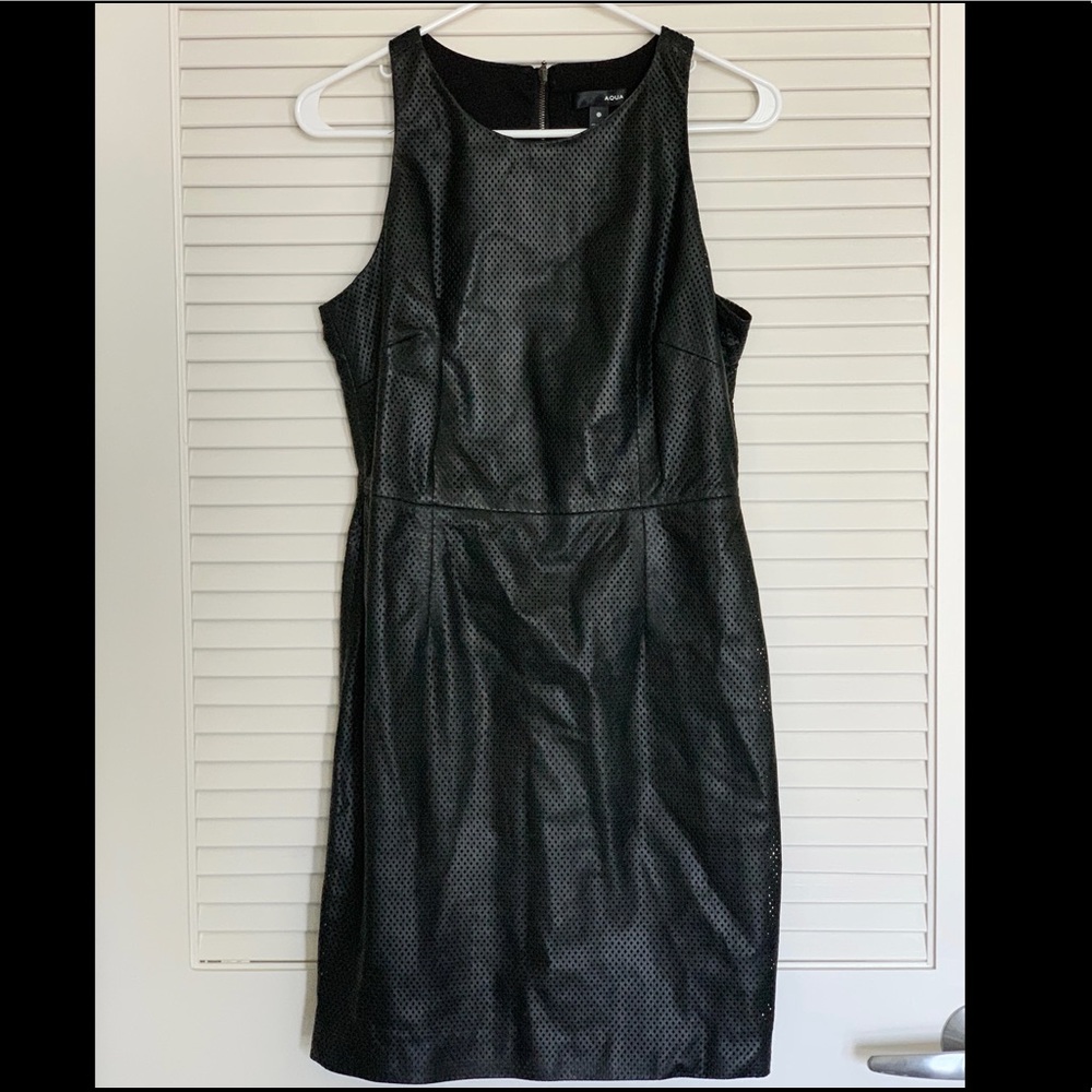 Aqua Perforated Leather Sleeveless Mini Dress